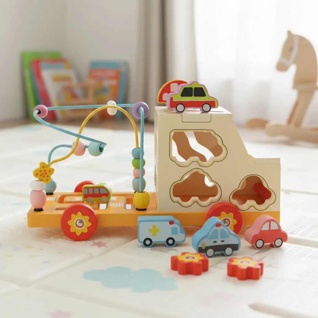 Juguete Carro Sensorial en Madera Montessori Para Niños