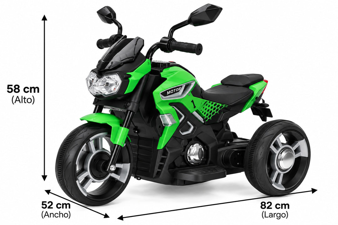 Moto Eléctrica Deportiva 6v Sonidos Y Luces Verde Niños