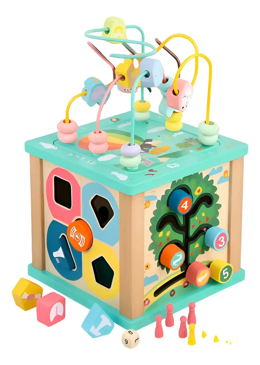 Cubo Laberinto Multifuncional Montessori Madera Para Bebés