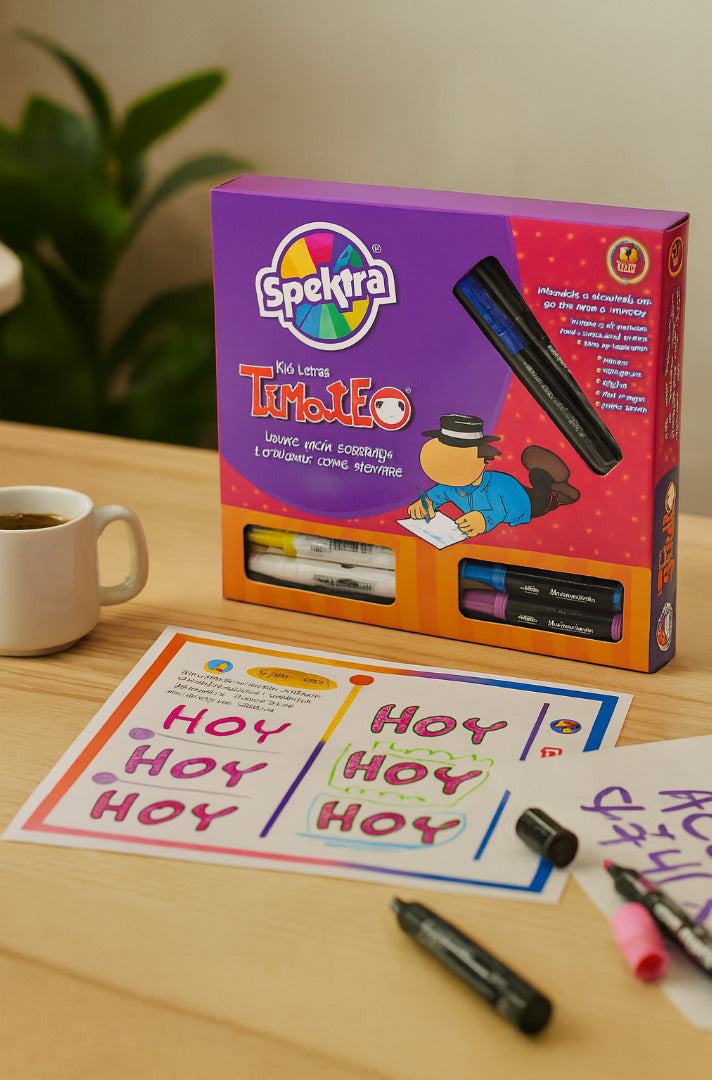 Juego Kit Letras Timoteo Marcadores y Plantillas Spektra Para Niños