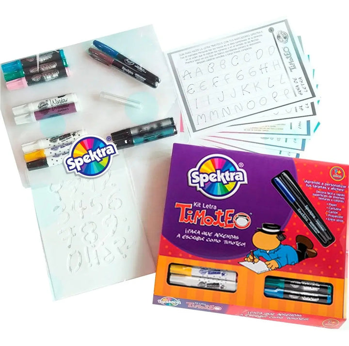 Juego Kit Letras Timoteo Marcadores y Plantillas Spektra Para Niños