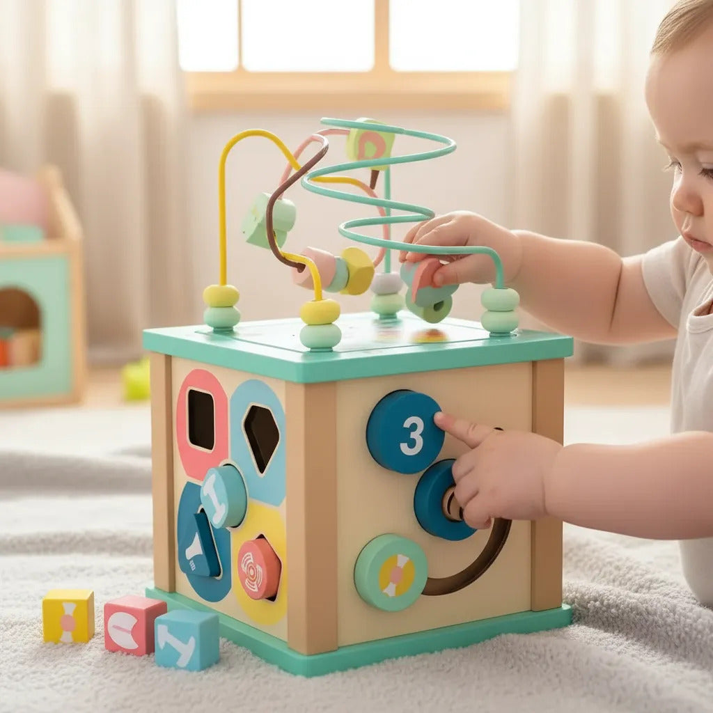 Cubo Laberinto Multifuncional Montessori Madera Para Bebés