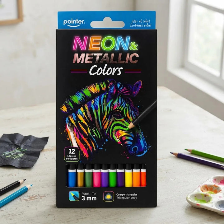 Lápices de Color Pointer 12 Colores Neón Metálico Para Niños