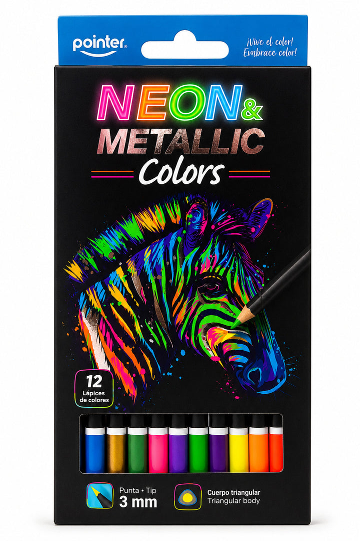 Lápices de Color Pointer 12 Colores Neón Metálico Para Niños