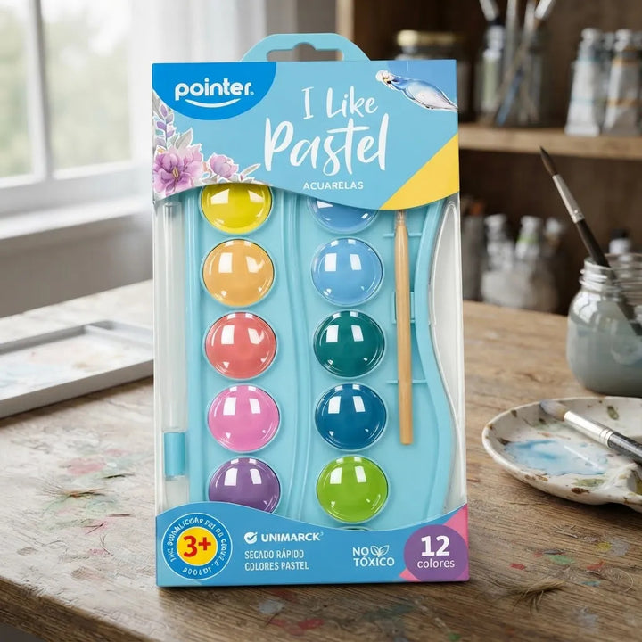 Set de Acuarelas Pointer 12 Colores Pastel Para Niños
