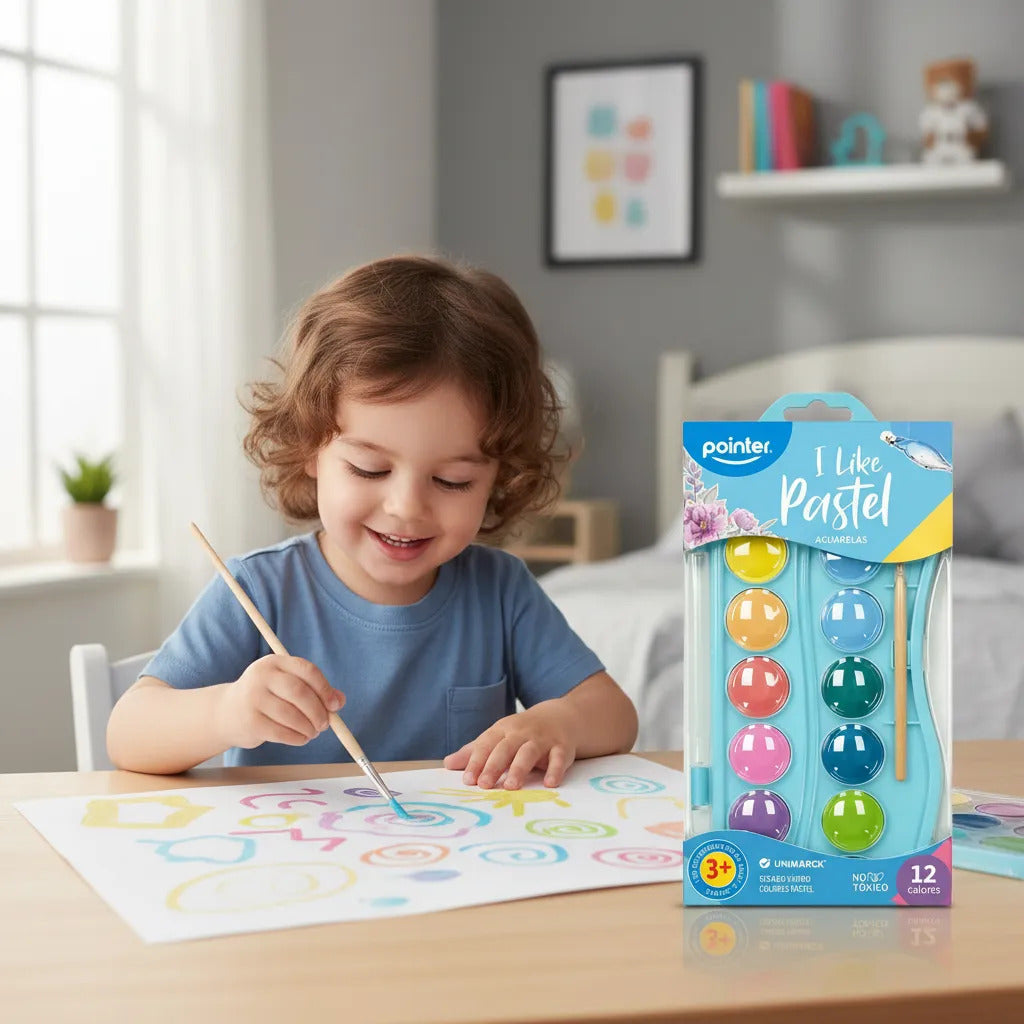 Set de Acuarelas Pointer 12 Colores Pastel Para Niños