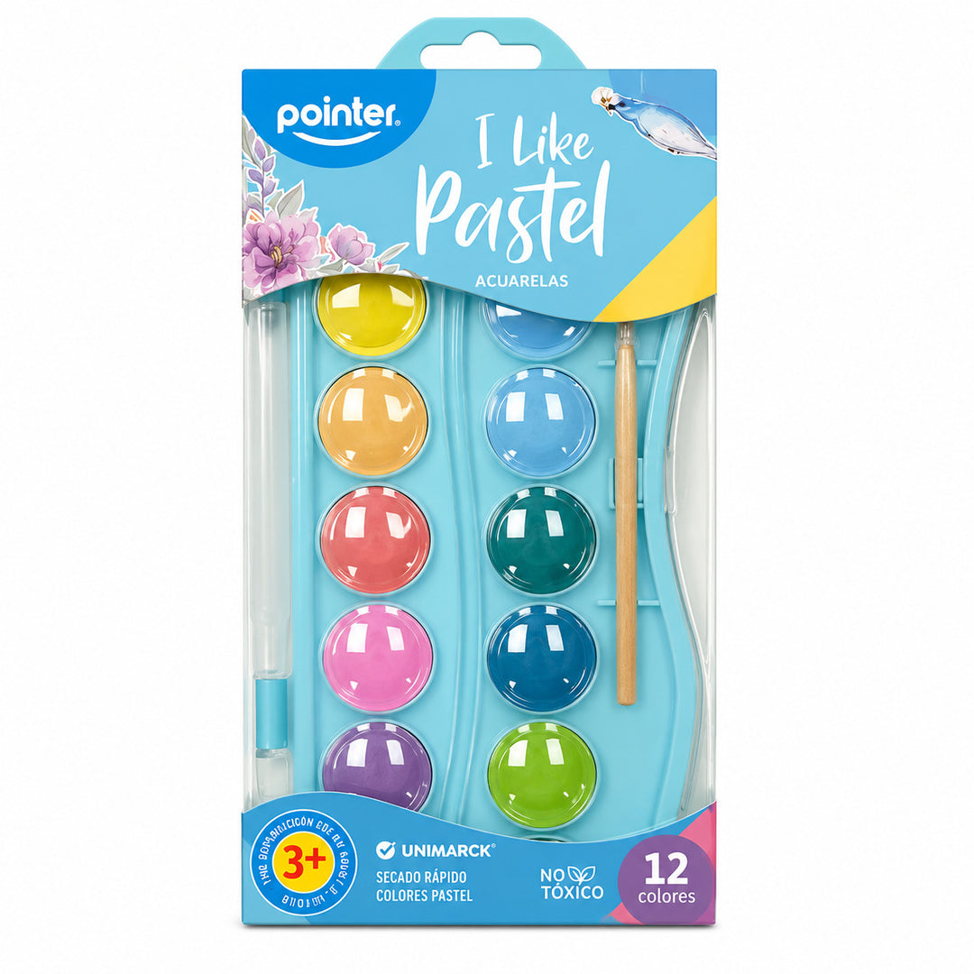 Set de Acuarelas Pointer 12 Colores Pastel Para Niños