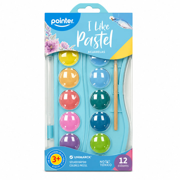 Set de Acuarelas Pointer 12 Colores Pastel Para Niños