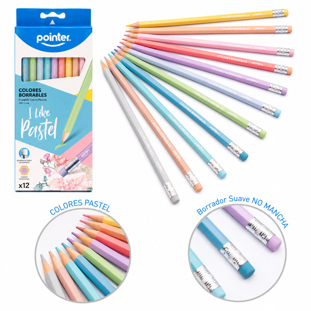 Lápices de Colores Pastel Borrables Pointer Para Niños