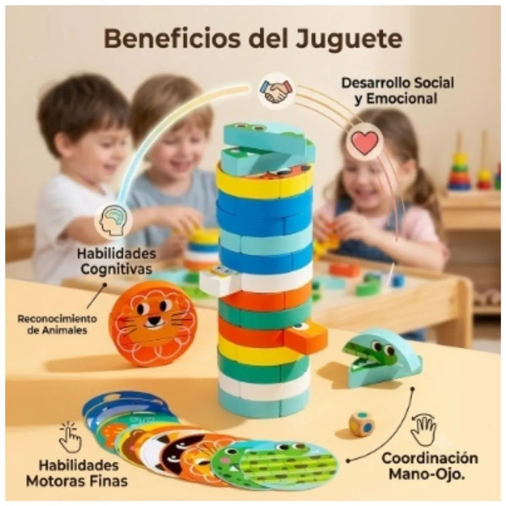 Juego Didácticos Yenga Torre Animalitos de Madera Para Niños