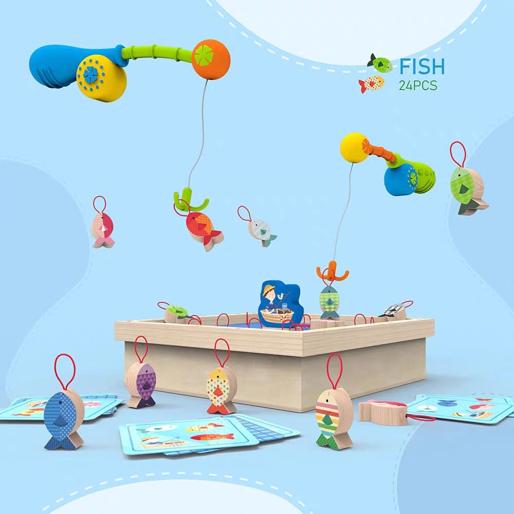 Juego Didáctico Memoria De Pesca En Madera Para Niños