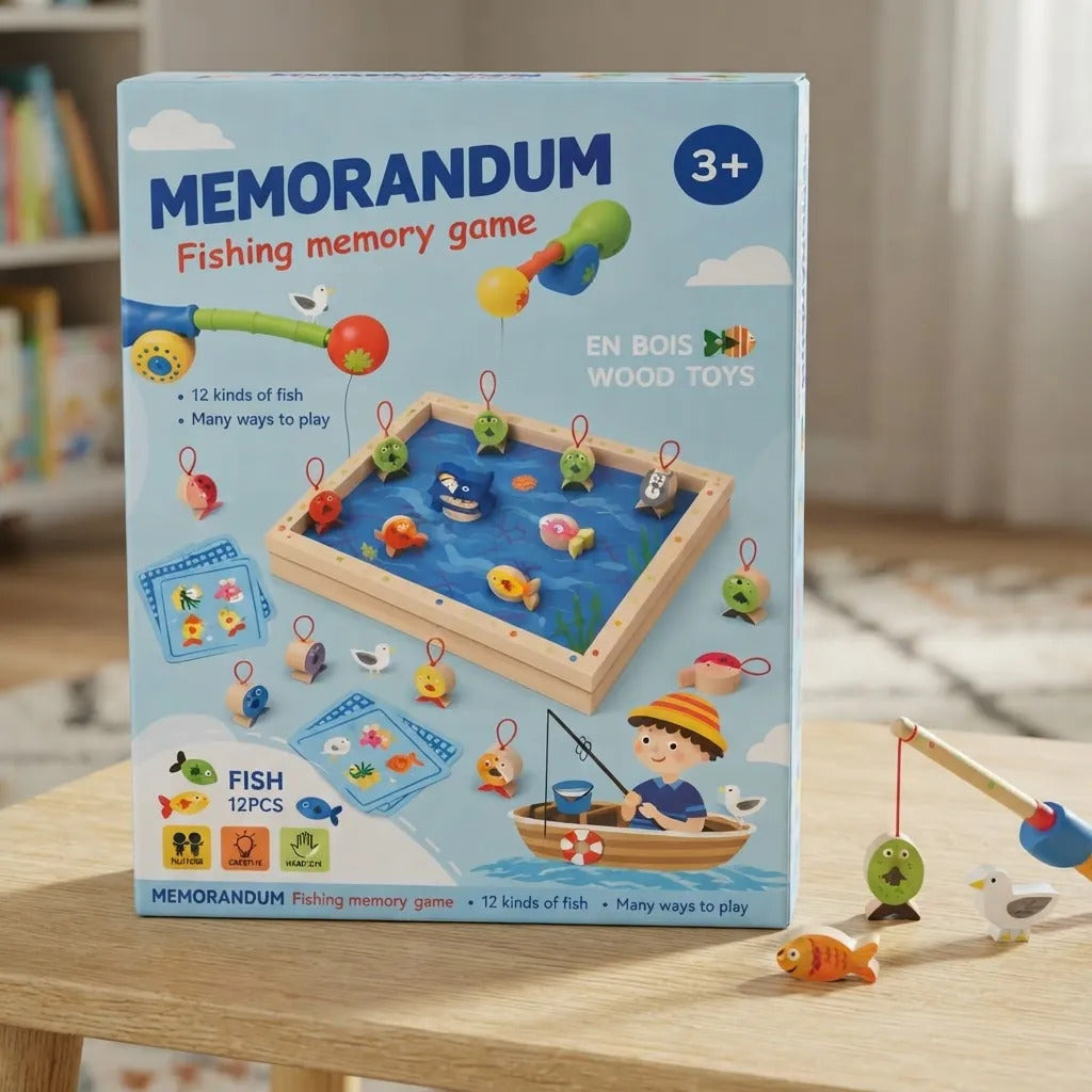 Juego Didáctico Memoria De Pesca En Madera Para Niños