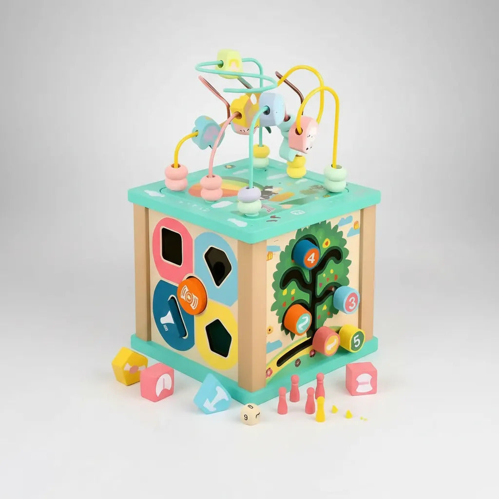 Cubo Laberinto Multifuncional Montessori Madera Para Bebés