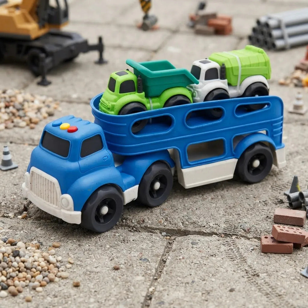 Juego Camión Urbano Con Dos Coches Azul Para Niños