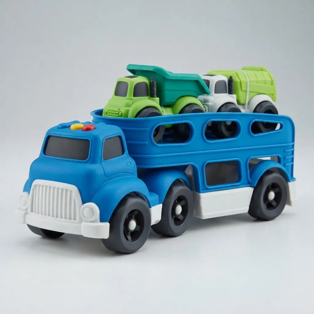 Juego Camión Urbano Con Dos Coches Azul Para Niños