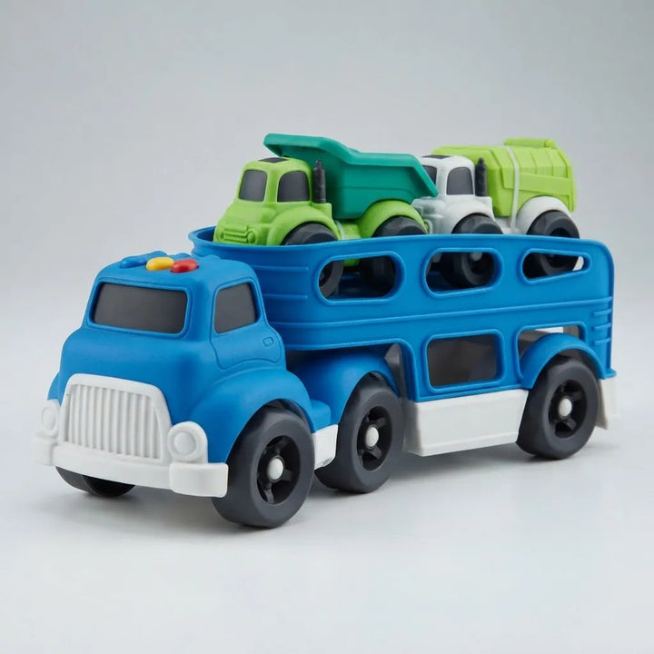 Juego Camión Urbano Con Dos Coches Azul Para Niños