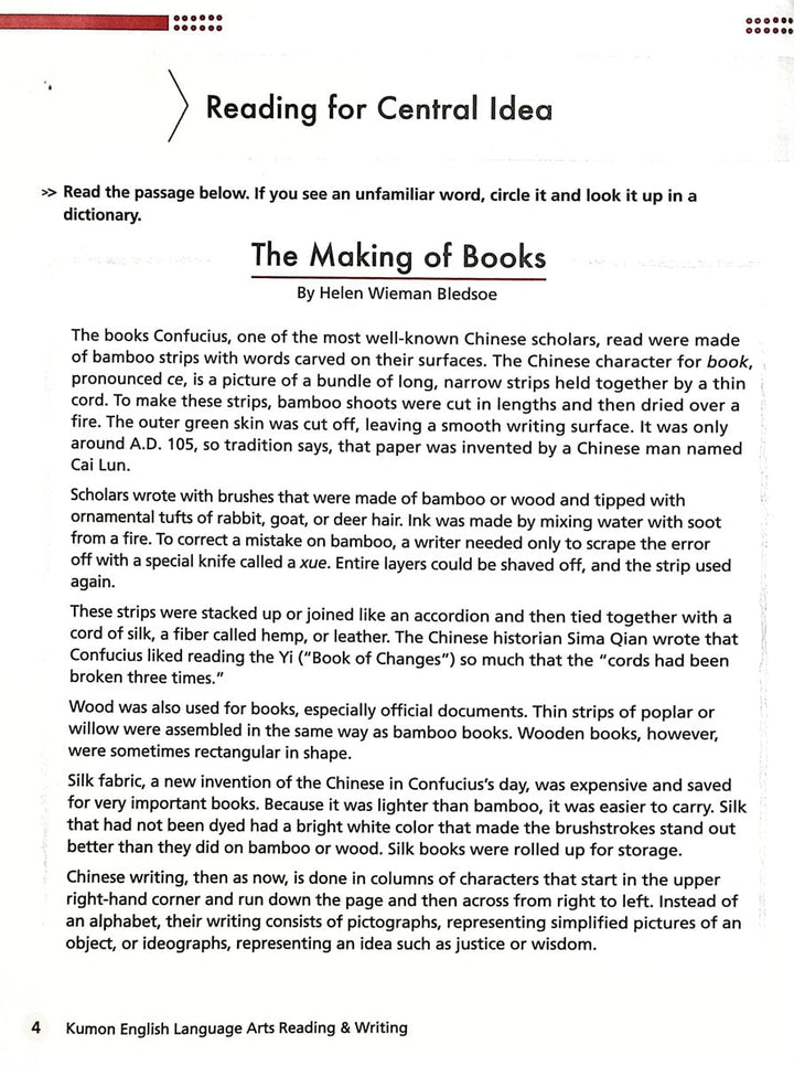Libro Educativo Kumon Language Arts Grade 6 Para Niños