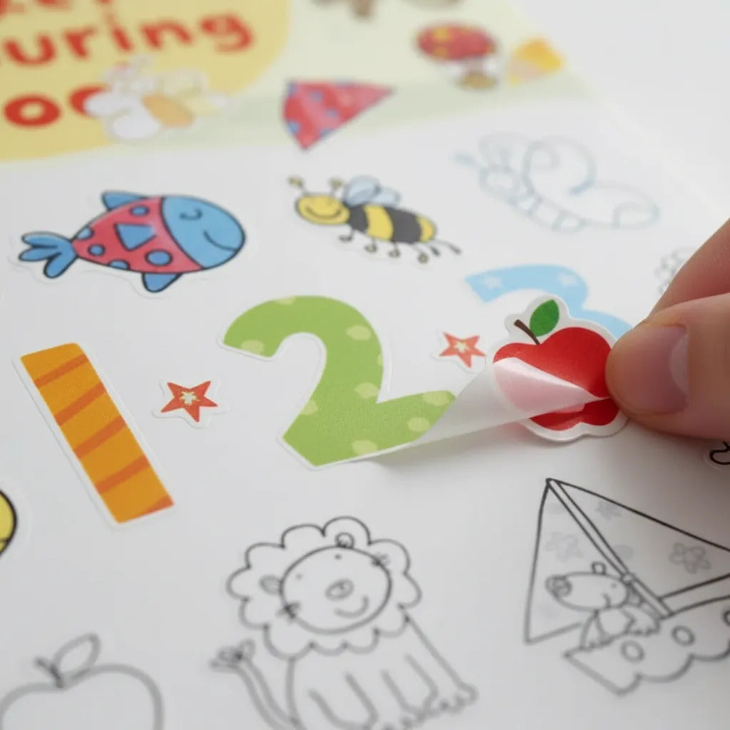 Libro de Actividades con Pegatinas Números y Animales Para Niños