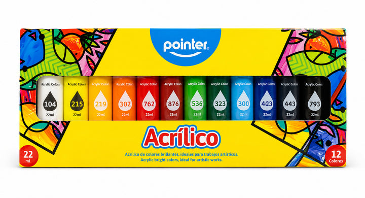 Pintura Acrílica 12 Colores Brillantes Pointer Para Niños