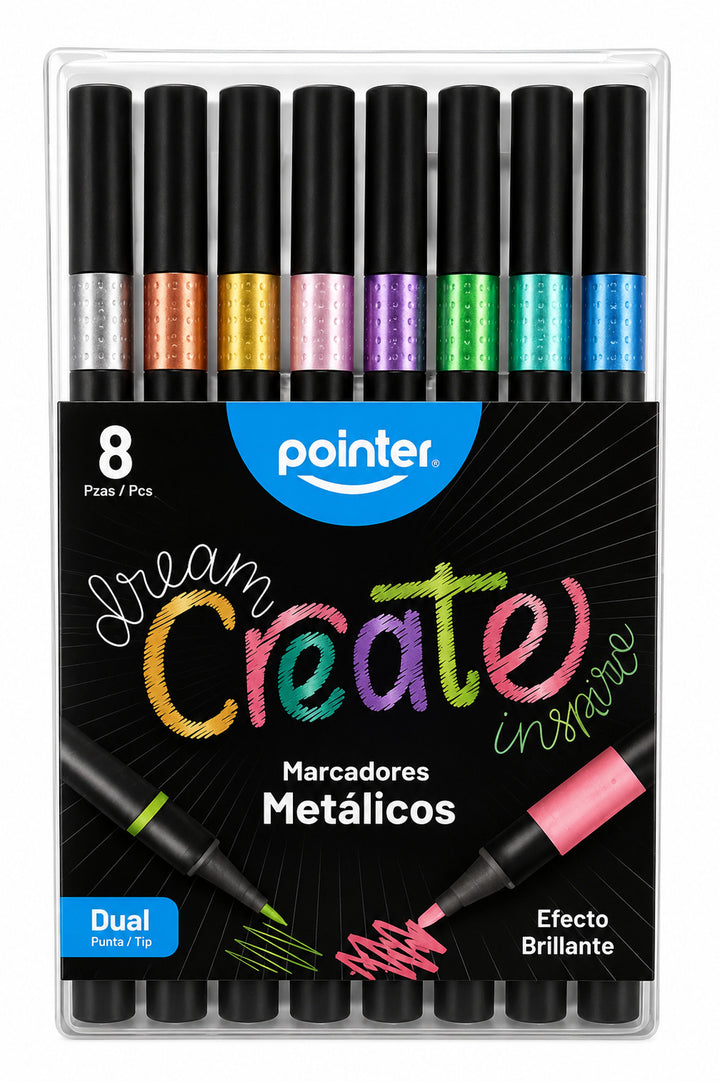 Marcadores Metalizados Doble Punta 8 Unidades Para Niños