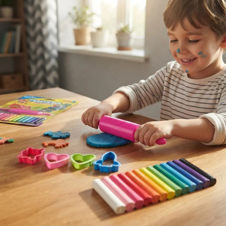 Set Plastilina 12 Colores con Moldes y Rodillo Para Niños