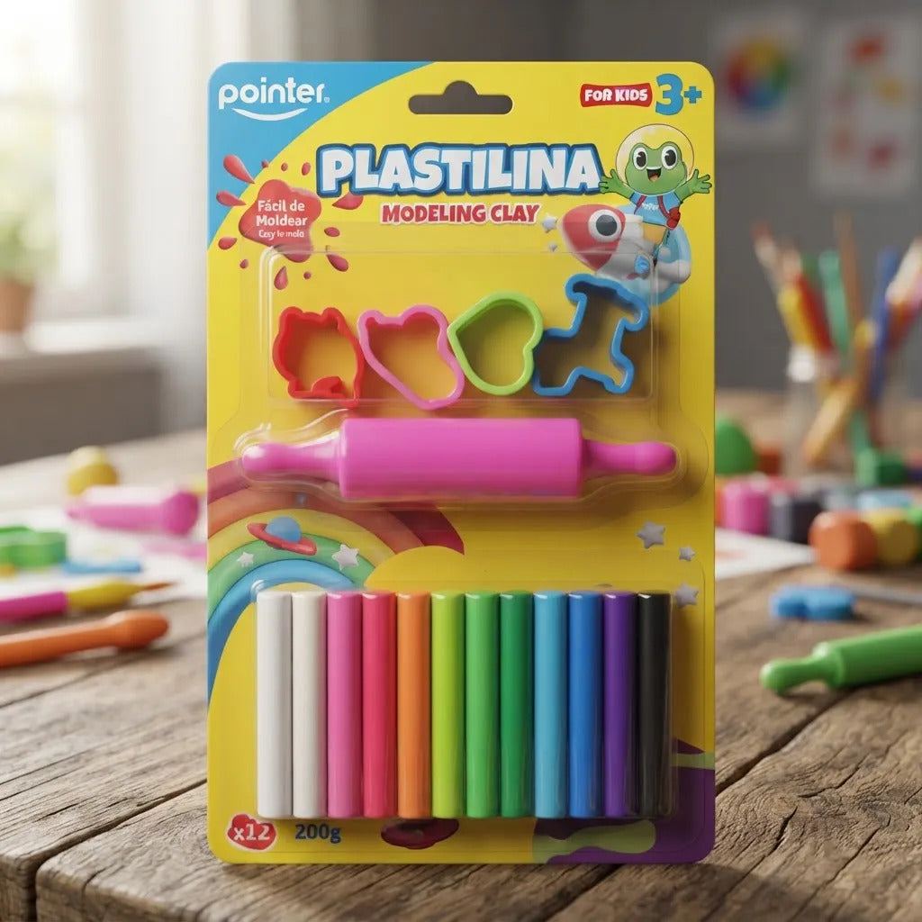 Set Plastilina 12 Colores con Moldes y Rodillo Para Niños