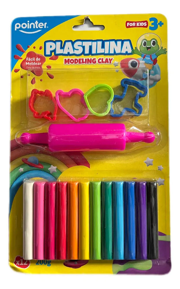 Set Plastilina 12 Colores con Moldes y Rodillo Para Niños