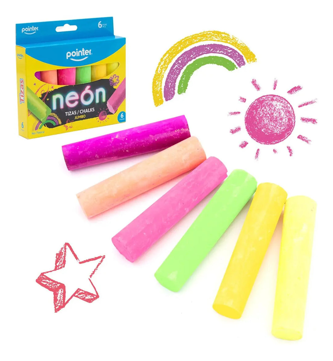 Tizas Jumbo Neón Pointer x6 Colores Para Niños