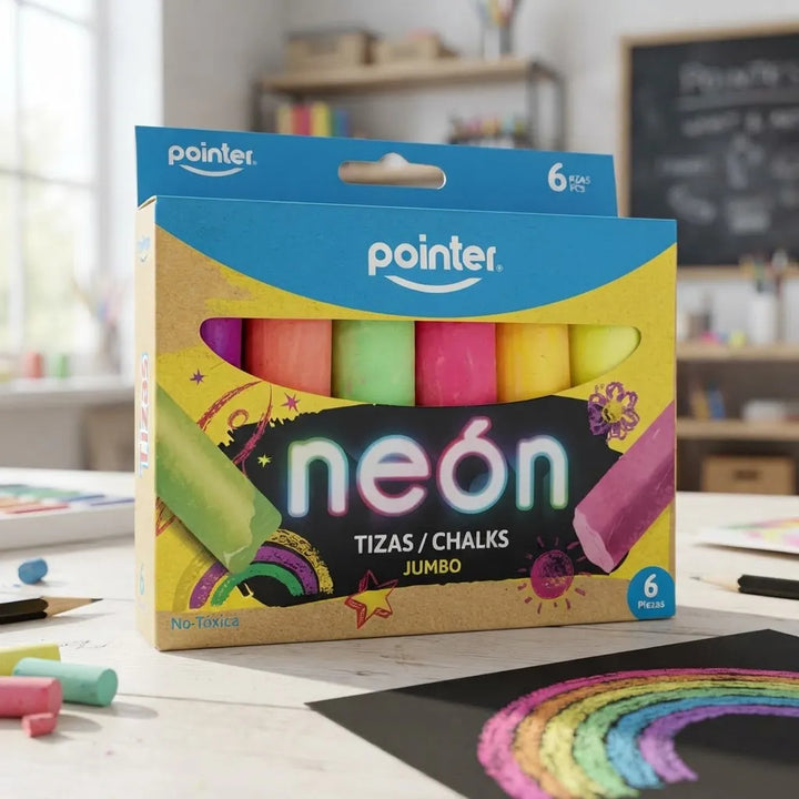 Tizas Jumbo Neón Pointer x6 Colores Para Niños