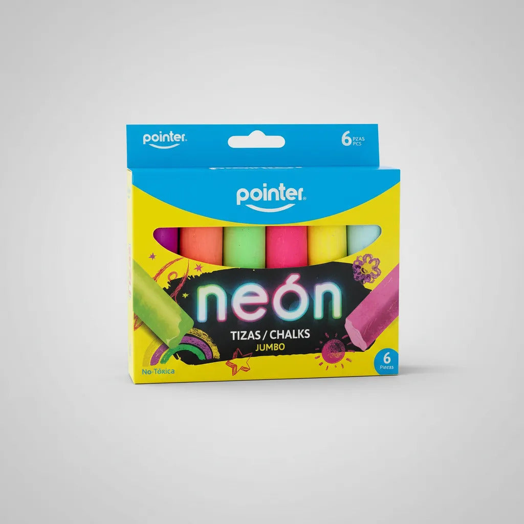 Tizas Jumbo Neón Pointer x6 Colores Para Niños