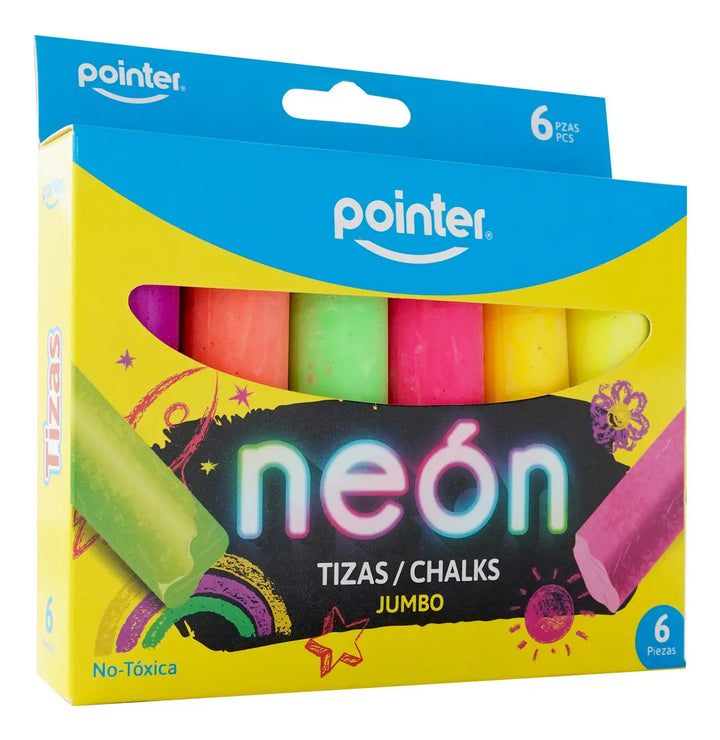 Tizas Jumbo Neón Pointer x6 Colores Para Niños