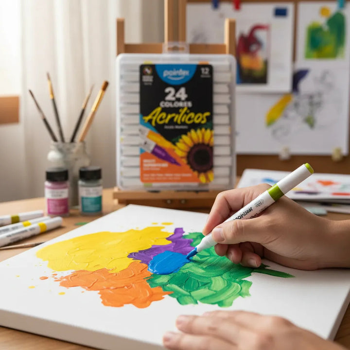 Marcadores Acrílicos Doble Punta Set 12 Piezas Para Niños