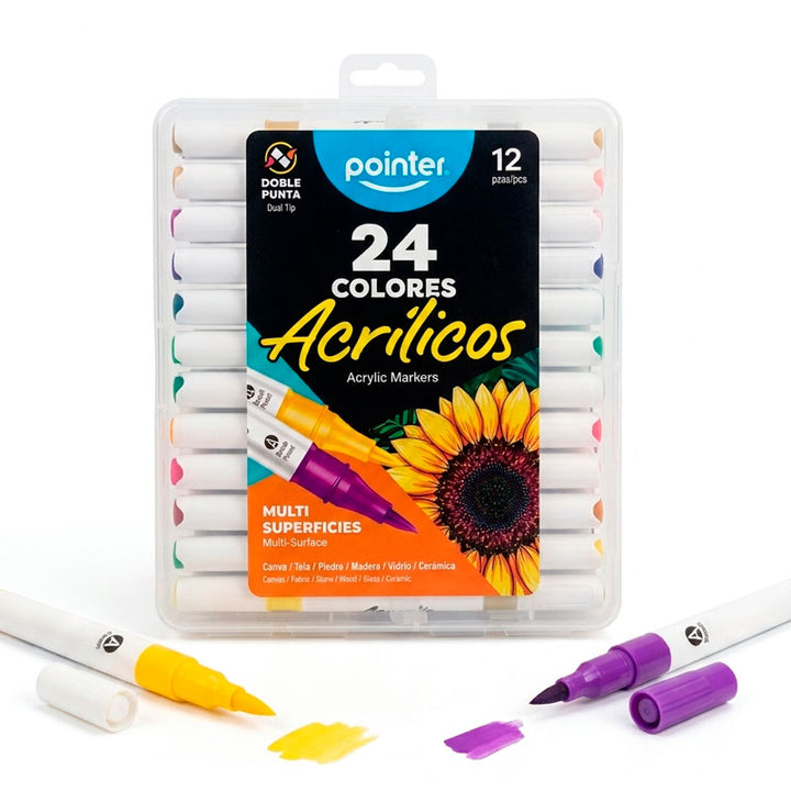 Marcadores Acrílicos Doble Punta Set 12 Piezas Para Niños
