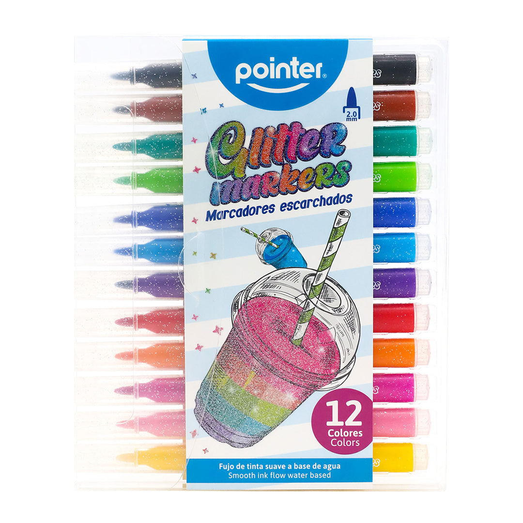 Set de 12 Marcadores con Escarcha Pointer Para Niños