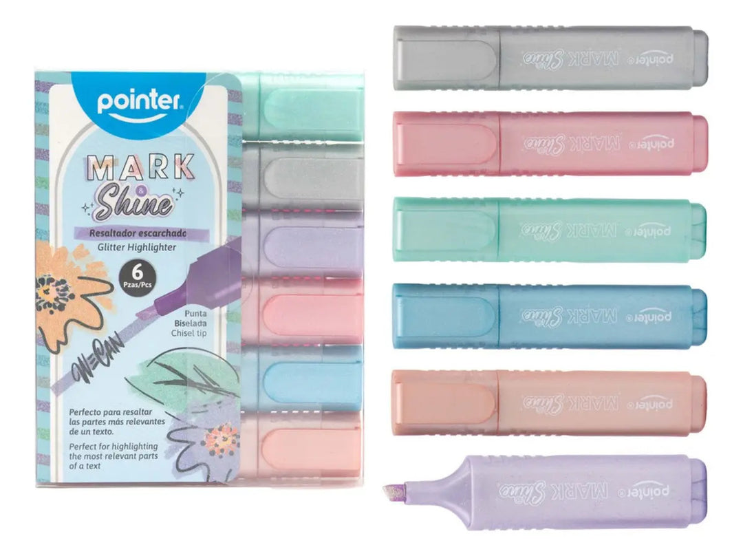 Resaltadores con Escarcha 6 Tonos Pastel Para Niños