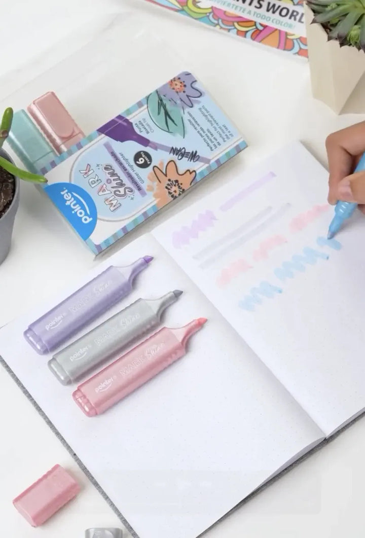 Resaltadores con Escarcha 6 Tonos Pastel Para Niños