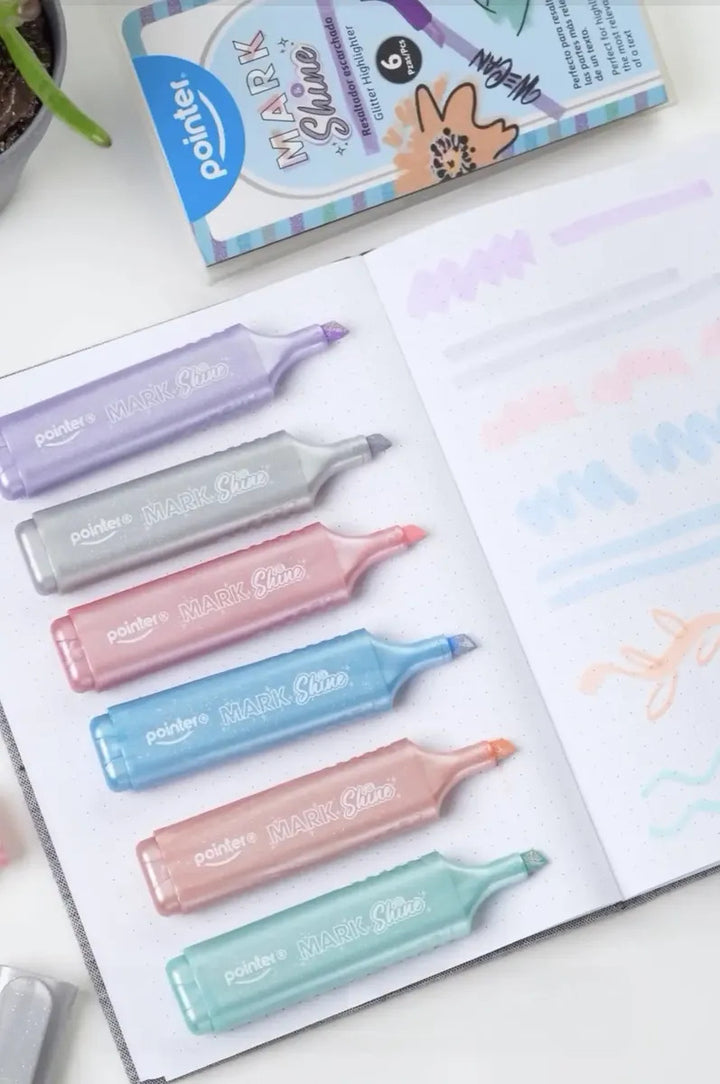 Resaltadores con Escarcha 6 Tonos Pastel Para Niños