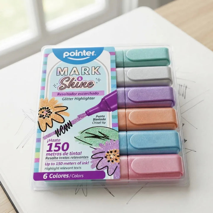 Resaltadores con Escarcha 6 Tonos Pastel Para Niños