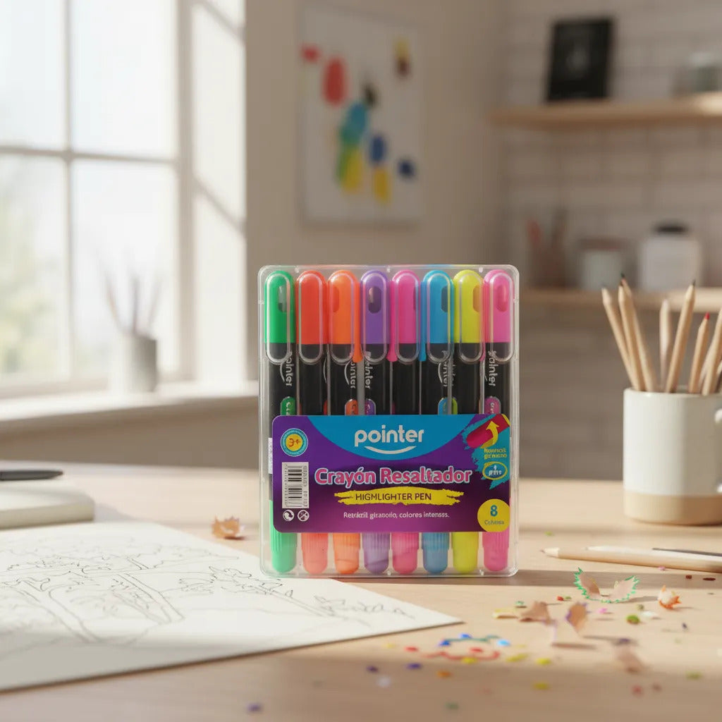 Set X 8 Crayones Resaltador Retractil Para Niños