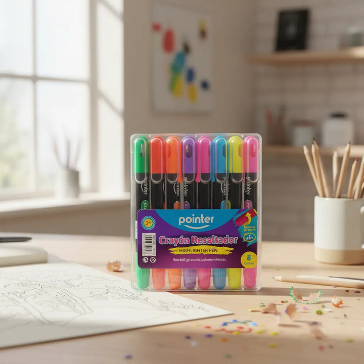 Set X 8 Crayones Resaltador Retractil Para Niños