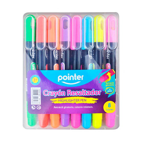 Set X 8 Crayones Resaltador Retractil Para Niños