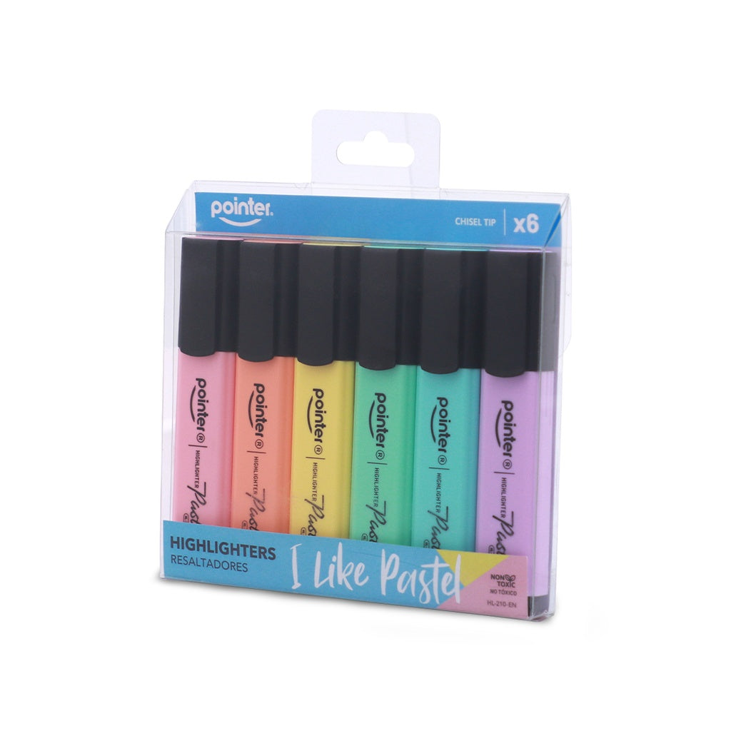 Resaltador Pastel X 6 Piezas  6 Colores Punta Biselada Para Niños