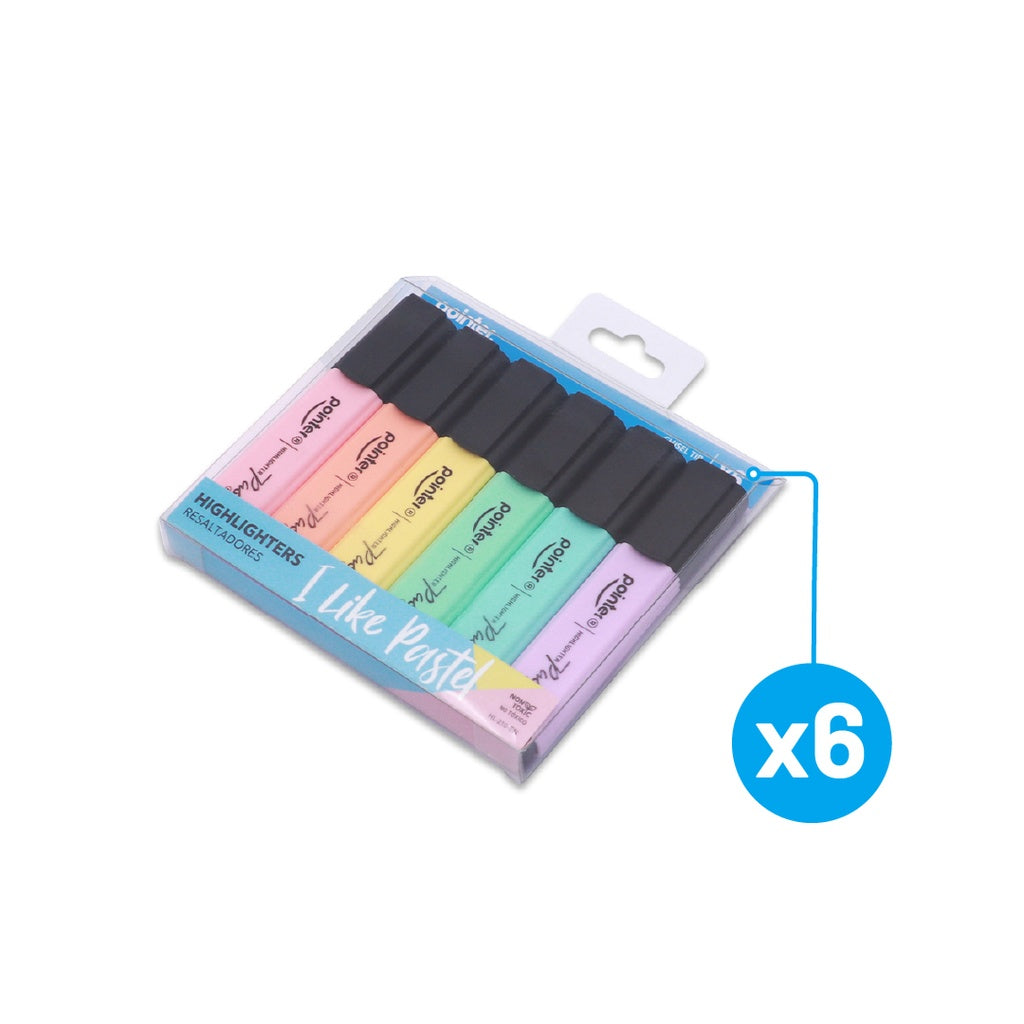 Resaltador Pastel X 6 Piezas  6 Colores Punta Biselada Para Niños