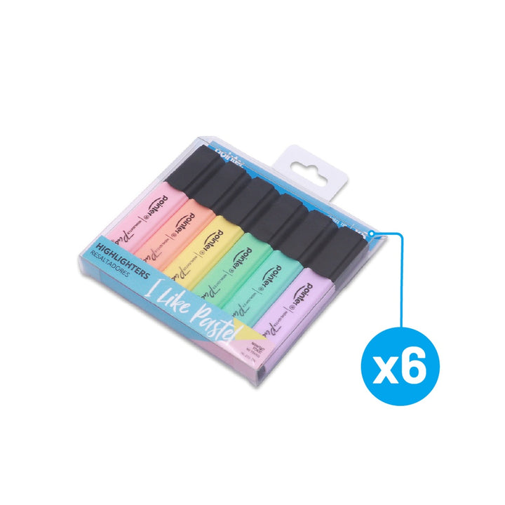 Resaltador Pastel X 6 Piezas  6 Colores Punta Biselada Para Niños