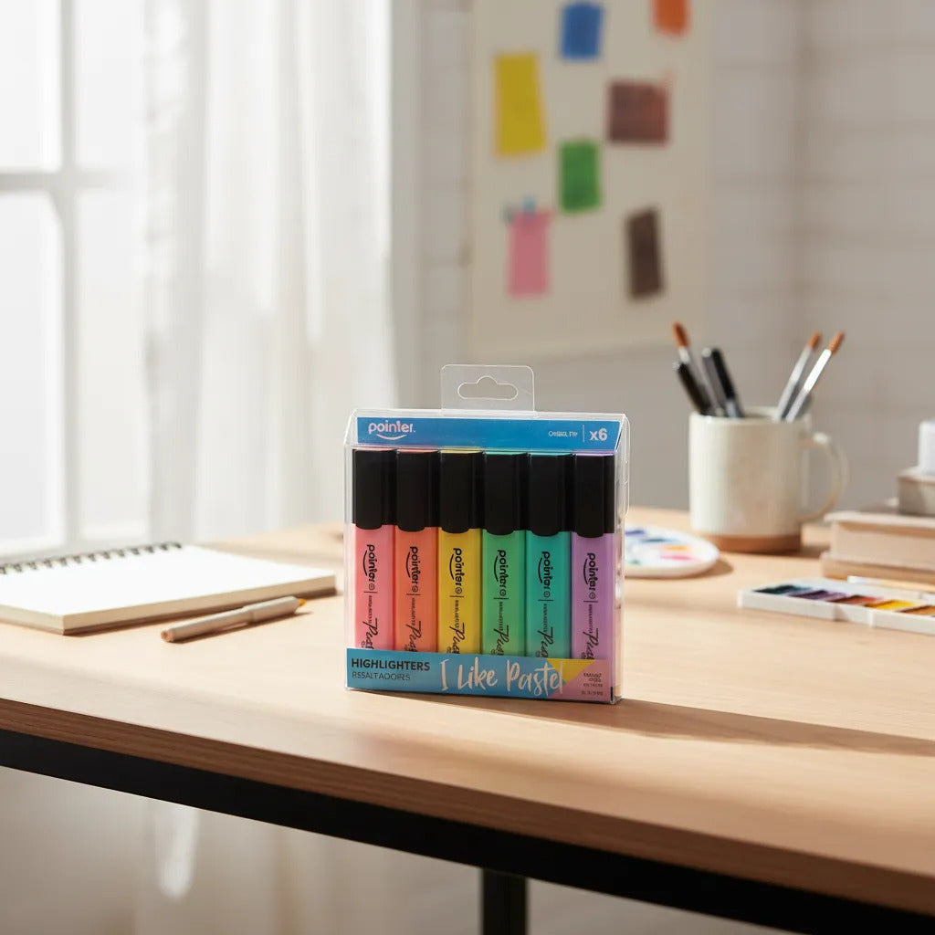Resaltador Pastel X 6 Piezas  6 Colores Punta Biselada Para Niños