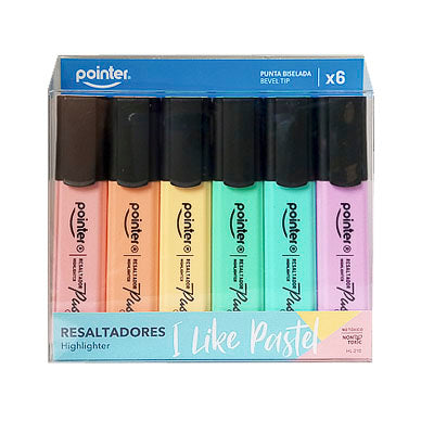 Resaltador Pastel X 6 Piezas  6 Colores Punta Biselada Para Niños