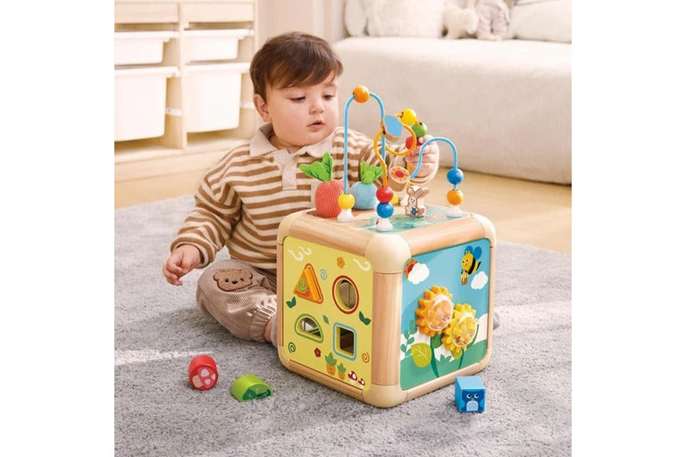 Cubo de Actividades Laberinto y Clasificador Madera Para Niños