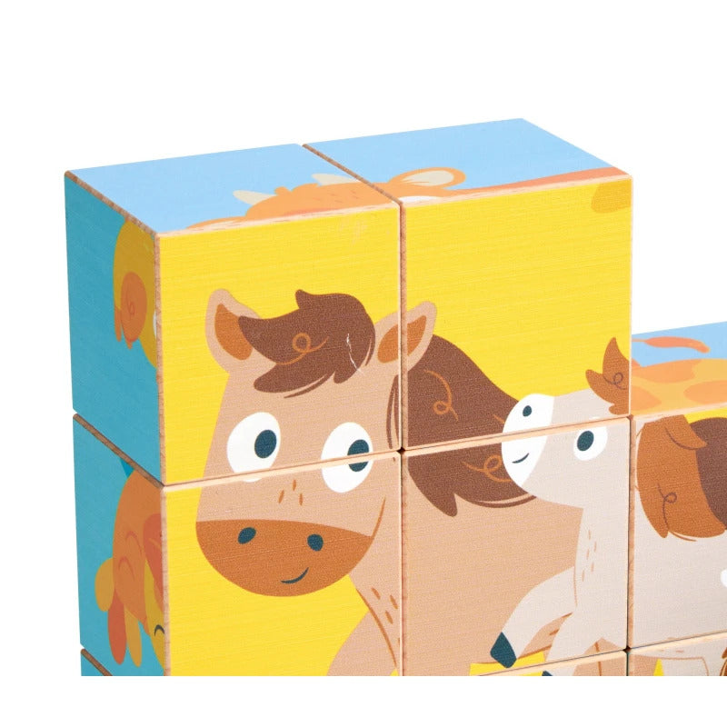Bloques Educativos de Madera Doble Cara Granja Para Niños