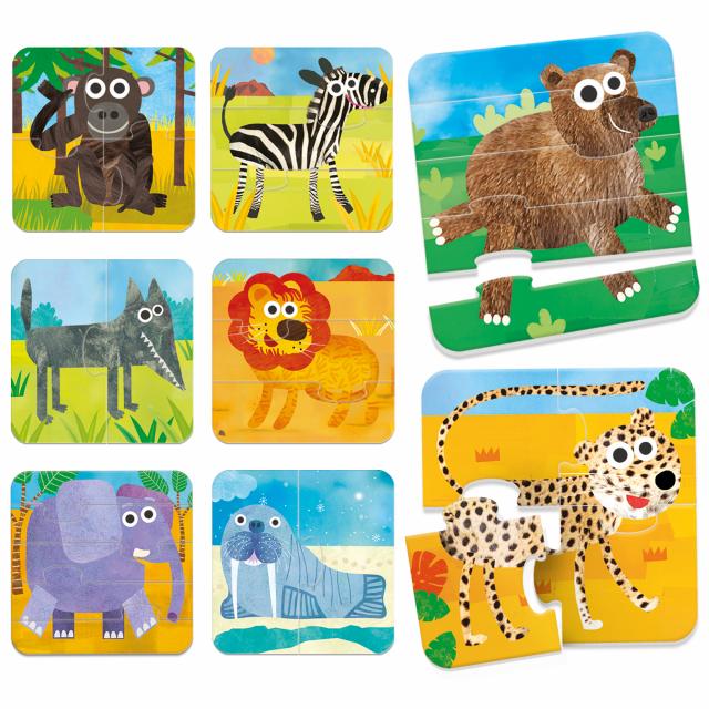Juego Didáctico 8 Puzzles Progresivos Animales Salvajes Para Niños