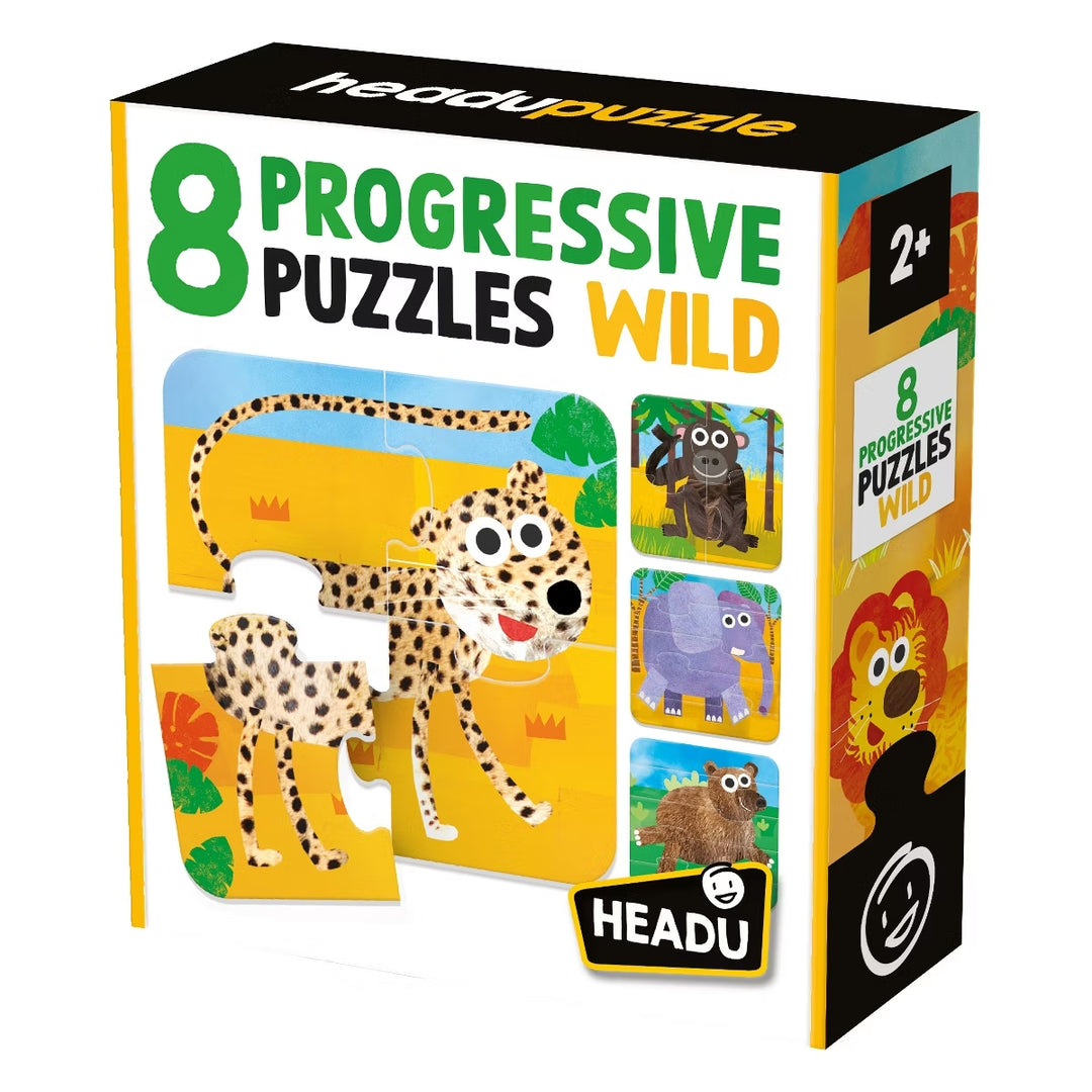 Juego Didáctico 8 Puzzles Progresivos Animales Salvajes Para Niños